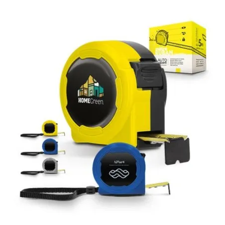 Mètre Ruban Jaune Pratique 5 m x 19 mm en Coque Plastique - Outil Publicitaire Personnalisé Couleurs : jaune cadeau entreprise p