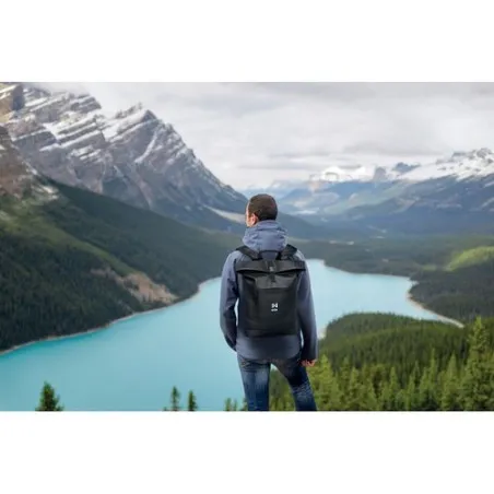 Sac à dos enroulable écologique en PU - BAI ROLL Matières : PET Taille textile : XXL Couleurs : orange fluo objet publicitaire r