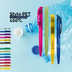 Stylo Bille Écologique en rPET avec Corps et Clip Plastique Bleu - Personnalisable