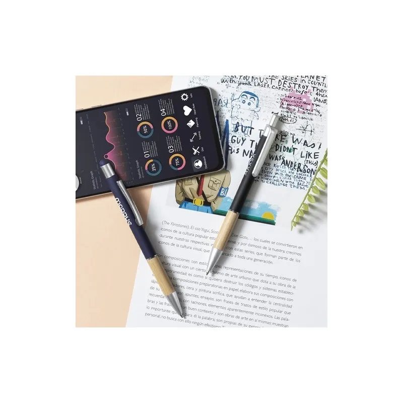 Stylet bille élégant personnalisé multifonction pas cher - Zabox Matières : silicone Couleurs : bleu objet promotionnel éco-resp