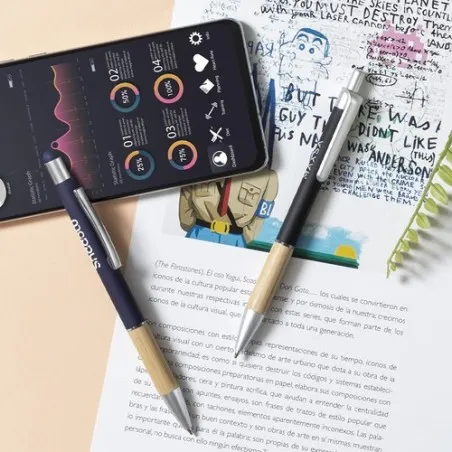 Stylet bille élégant personnalisé multifonction pas cher - Zabox Matières : silicone Couleurs : bleu objet promotionnel éco-resp