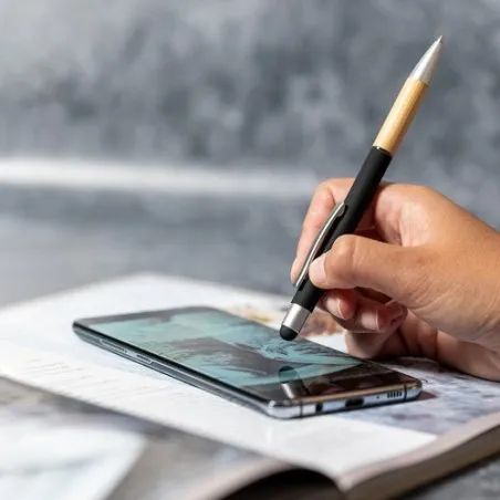 Stylet bille élégant personnalisé multifonction pas cher - Zabox Matières : coton recyclé Couleurs : bleu marine marquage couleu