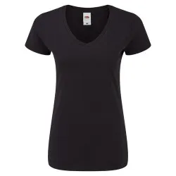 T-Shirt Femme V-Neck Couleur Iconic Personnalisé pas cher Fruit Of The Loom Couleurs : noir cadeau entreprise pas cher
