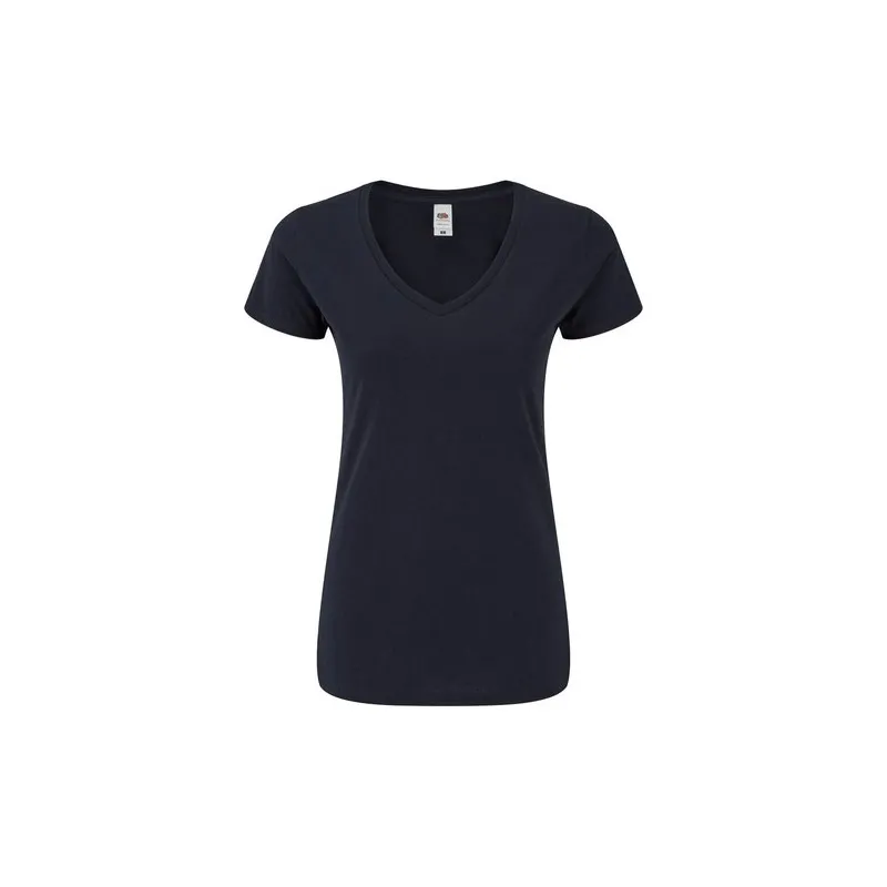 T-Shirt Femme V-Neck Couleur Iconic Personnalisé pas cher Fruit Of The Loom Matières : coton Couleurs : bleu marine livraison ex