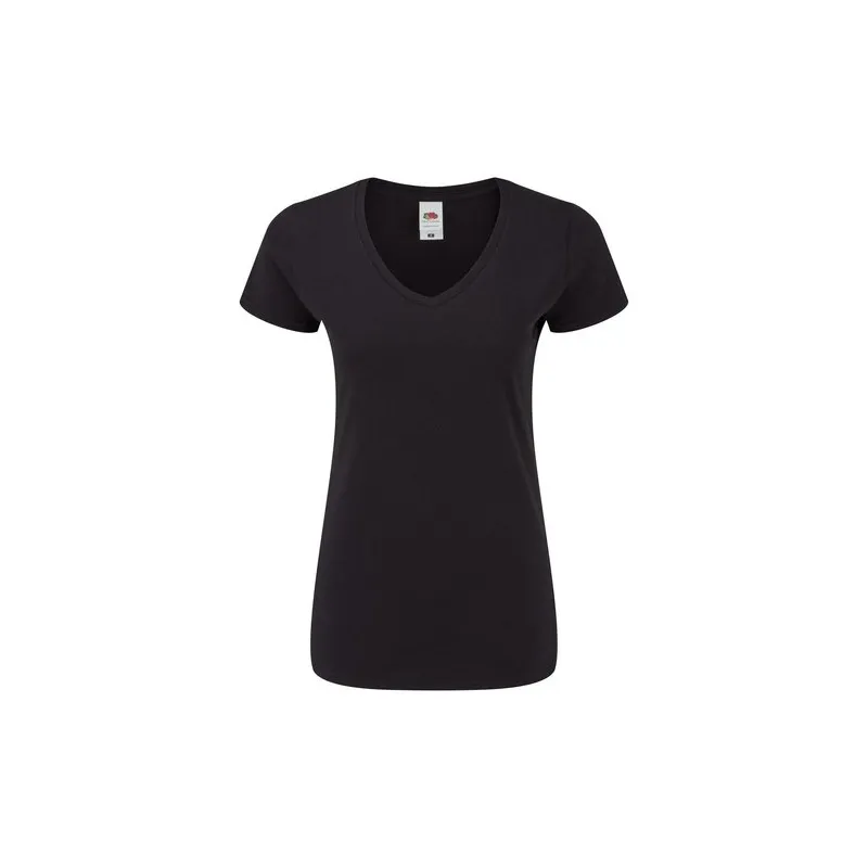 T-Shirt Femme V-Neck Couleur Iconic Personnalisé pas cher Fruit Of The Loom Matières : coton recyclé Couleurs : noir personnalis
