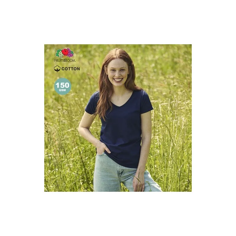 T-Shirt Femme V-Neck Couleur Iconic Personnalisé pas cher Fruit Of The Loom Matières : coton recyclé Couleurs : bleu accessoire 