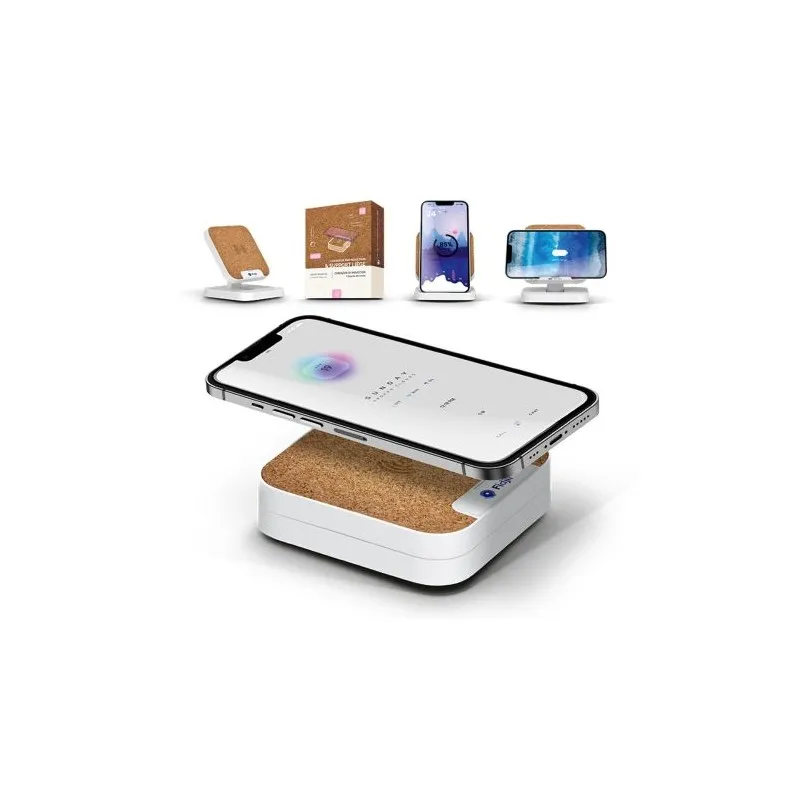 Chargeur rapide inductif 10W et support de téléphone - Pratique cadeau d'entreprise Matières : PET recyclé Couleurs : noir