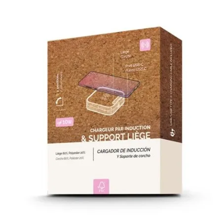 Chargeur rapide inductif 10W et support de téléphone - Pratique cadeau d'entreprise Matières : PET recyclé Couleurs : noir marqu