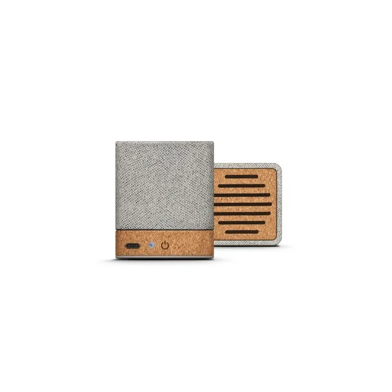 Enceinte Bluetooth Sans Fil Écologique en Liège et RPET - Personnalisée pas cher Matières : PET recyclé Couleurs : gris foncé go