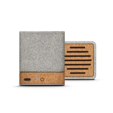 Enceinte Bluetooth Sans Fil Écologique en Liège et RPET - Personnalisée pas cher Matières : PET recyclé Couleurs : gris foncé go