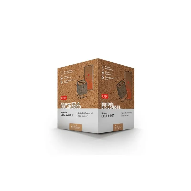 Enceinte Bluetooth Sans Fil Écologique en Liège et RPET - Personnalisée pas cher Matières : PET recyclé Couleurs : gris foncé im