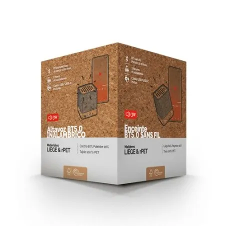 Enceinte Bluetooth Sans Fil Écologique en Liège et RPET - Personnalisée pas cher Matières : PET recyclé Couleurs : gris foncé im