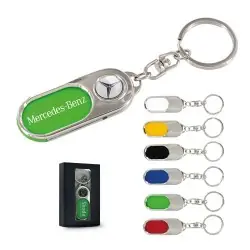 Porte-clés métalliques personnalisables avec insert plastique en boîte individuelle Matières : céramique Couleurs : vert clair