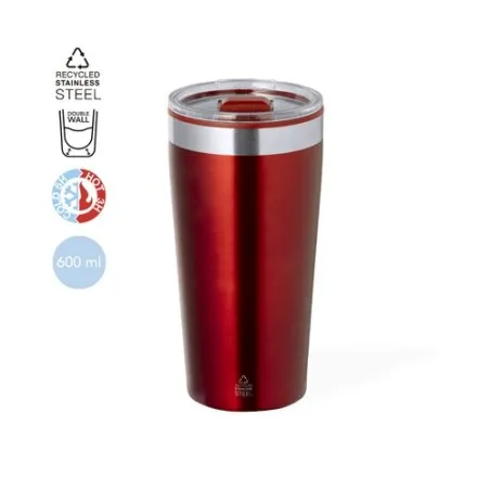 Mug Isotherme Thermique Personnalisé Dione Matières : Synthétique Couleurs : rouge translucide marquage laser ultra précis