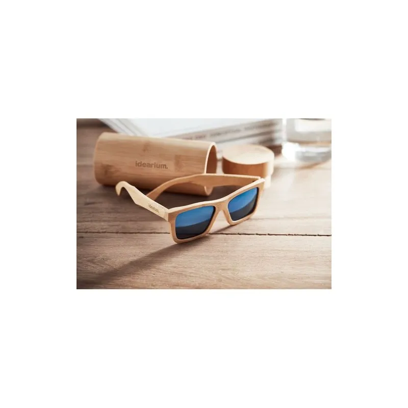 Lunettes de soleil personnalisées en bambou avec étui WANAKA Matières : coton Taille textile : 3XL Couleurs : gris chiné marquag