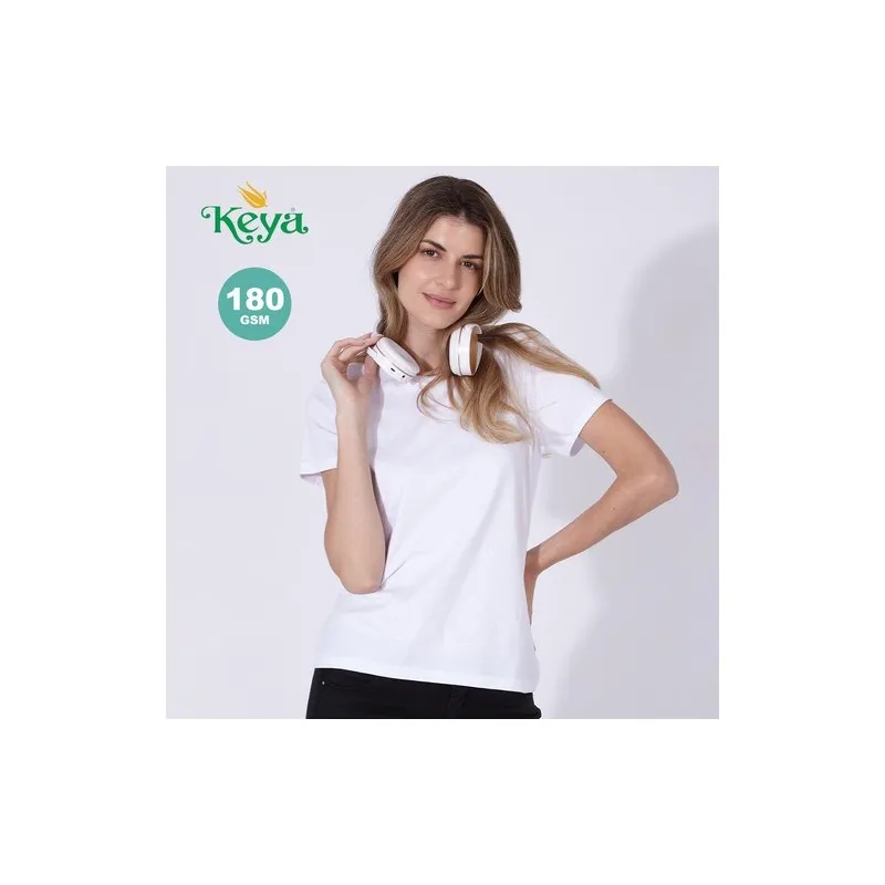 T-Shirt Blanc Femme Personnalisé 100% Coton WCS180 "Keya" Matières : PET recyclé Couleurs : noir objet publicitaire robuste