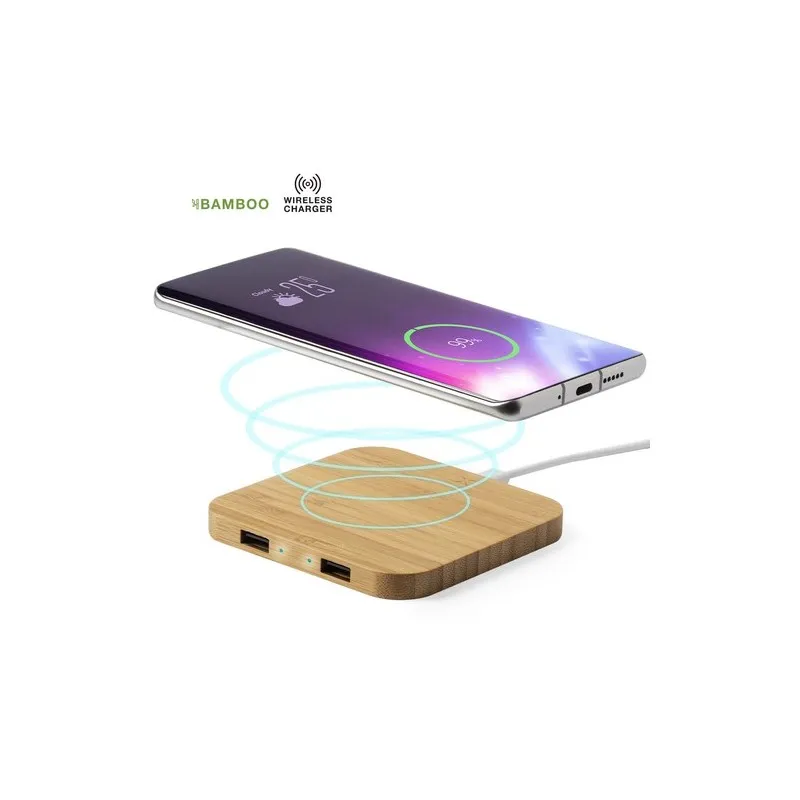 Chargeur Éco-Responsable Pratique Personnalisé Pas Cher Dumiax Matières : bambou Couleurs : bleu personnalisable avec votre logo