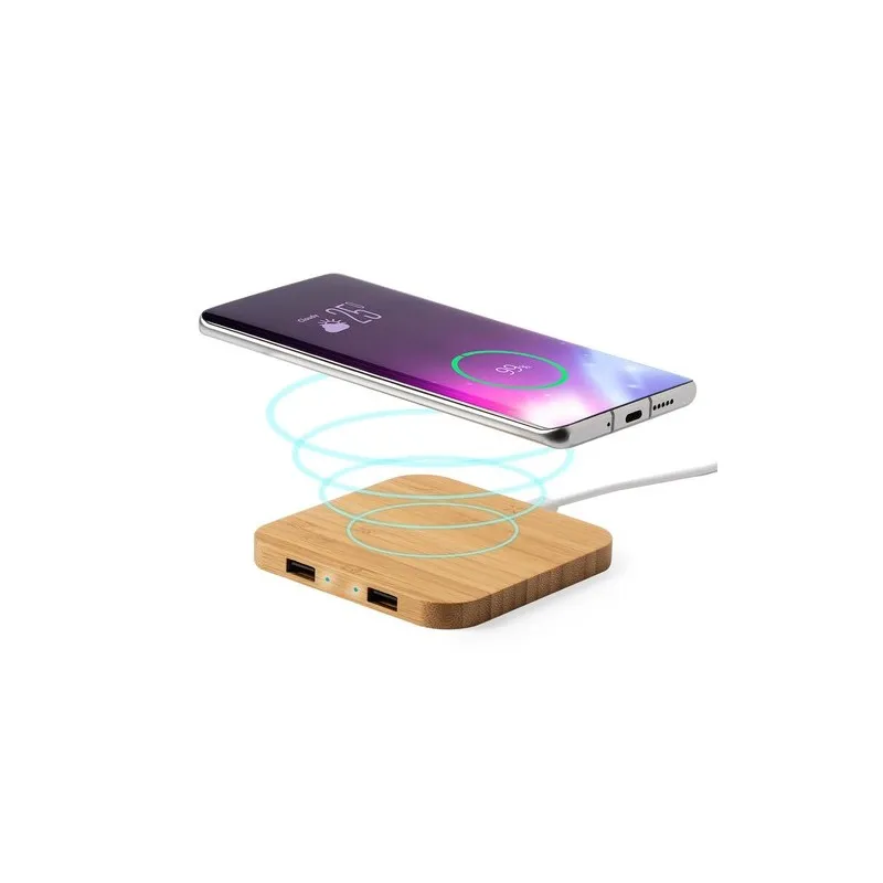 Chargeur Éco-Responsable Pratique Personnalisé Pas Cher Dumiax Matières : bambou Couleurs : bleu cadeau entreprise pas cher