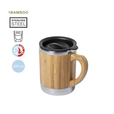 Mug Isotherme Personnalisable Thermique Vanatin Matières : bambou Couleurs : noir