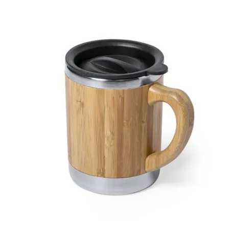 Mug Isotherme Personnalisable Thermique Vanatin Matières : bambou Couleurs : noir cadeau entreprise pas cher