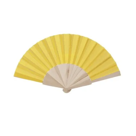 Éventail personnalisé Folklore Couleurs : jaune marquage laser ultra précis