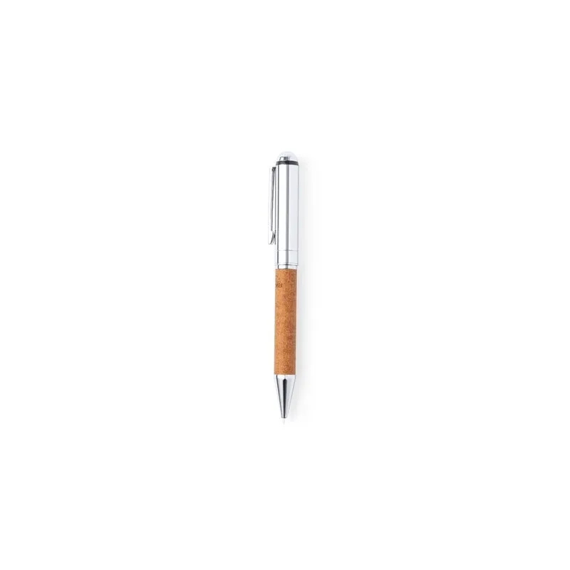 Stylo personnalisé en métal chromé et cuir recyclé pratique - Rayulk Matières : silicone Couleurs : noir personnalisable avec vo