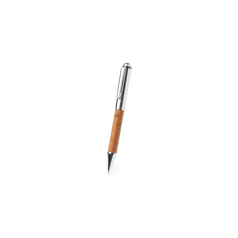 Stylo personnalisé en métal chromé et cuir recyclé pratique - Rayulk Matières : silicone Couleurs : noir cadeau entreprise pas c