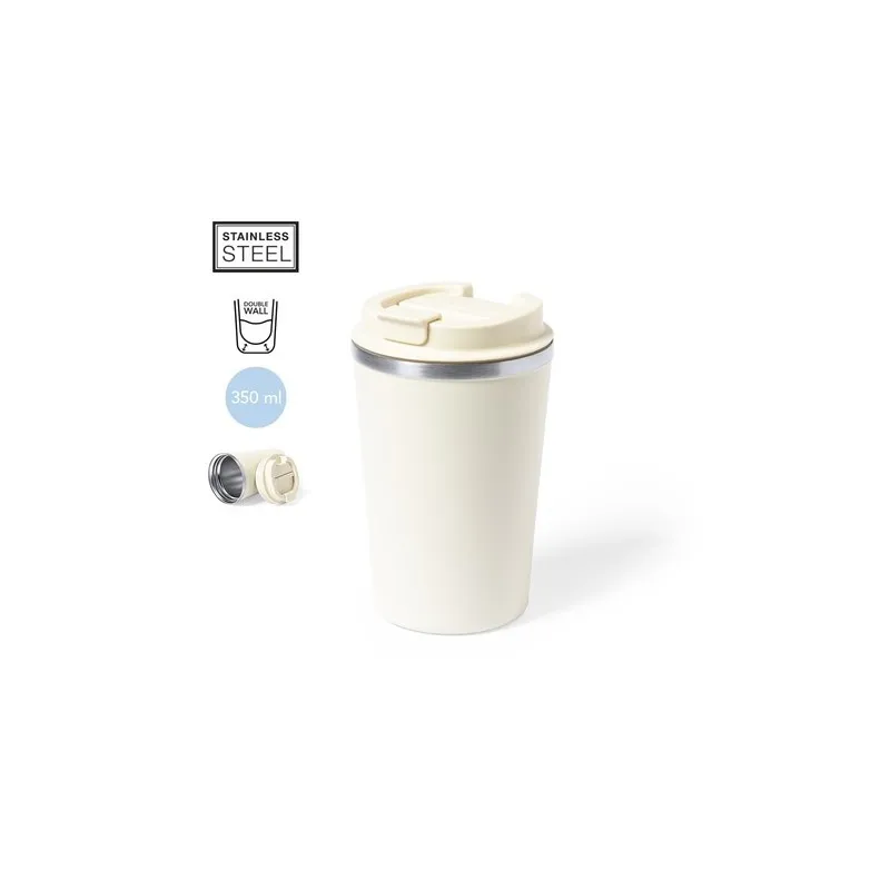 Mug Isotherme Pratique Personnalisé Écologique Vicuit Matières : pongée Couleurs : gris clair marquage laser ultra précis