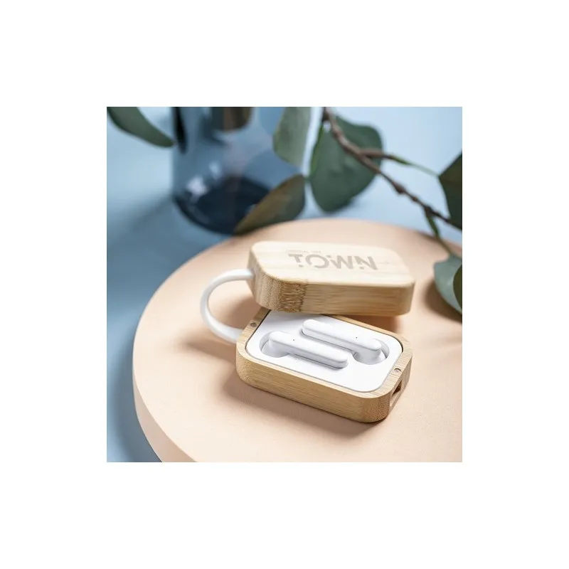 Écologiques Écouteurs High Tech Personnalisés pas cher Tresan Matières : bambou Couleurs : rouge impression haute définition