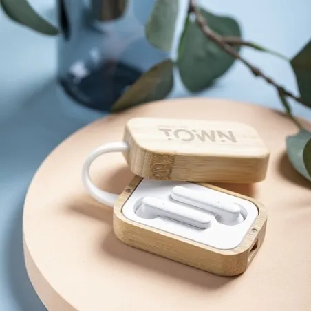 Écologiques Écouteurs High Tech Personnalisés pas cher Tresan Matières : bambou Couleurs : rouge impression haute définition