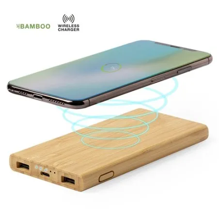 Power Bank Écologique Sans Fil Personnalisé Pas Cher - Kalery Matières : bambou Couleurs : blanc