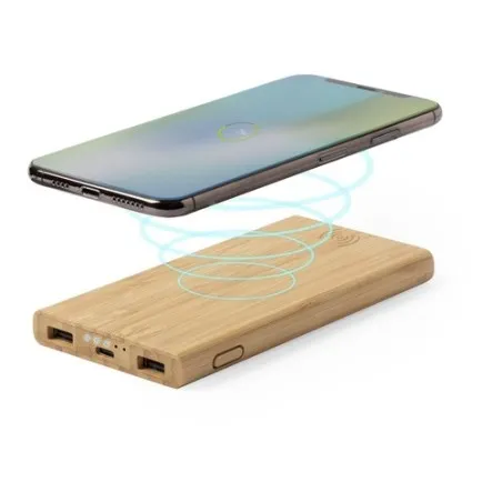 Power Bank Écologique Sans Fil Personnalisé Pas Cher - Kalery Matières : bambou Couleurs : blanc marquage laser ultra précis