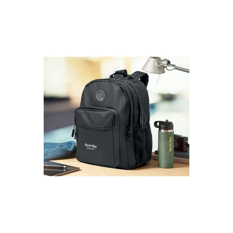 Sac à dos ordinateur écologique RPET 300D - VALLEY BACKPACK Matières : bambou Couleurs : bois marquage laser ultra précis