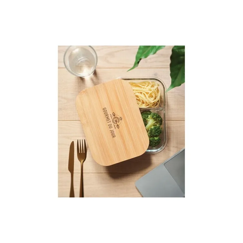 Lunchbox Écologique en Verre et Bambou Personnalisée TUNDRA 3 Matières : PET Couleurs : kaki impression haute définition