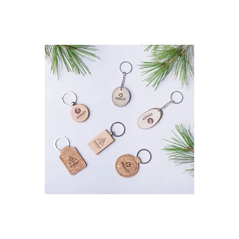 Porte-clés écologiques en liège naturel personnalisés - Kimbox Matières : coton Couleurs : kaki marquage couleur éclatante