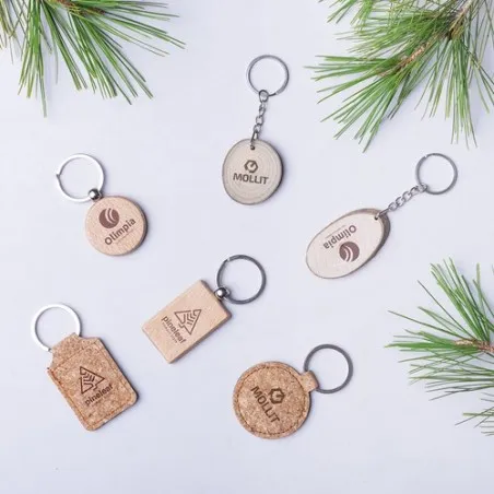 Porte-clés écologiques en liège naturel personnalisés - Kimbox Matières : coton Couleurs : kaki marquage couleur éclatante