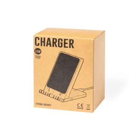 Chargeur Sans Fil Écologique en Bambou Personnalisé Steward Matières : bambou Couleurs : rouge impression haute définition