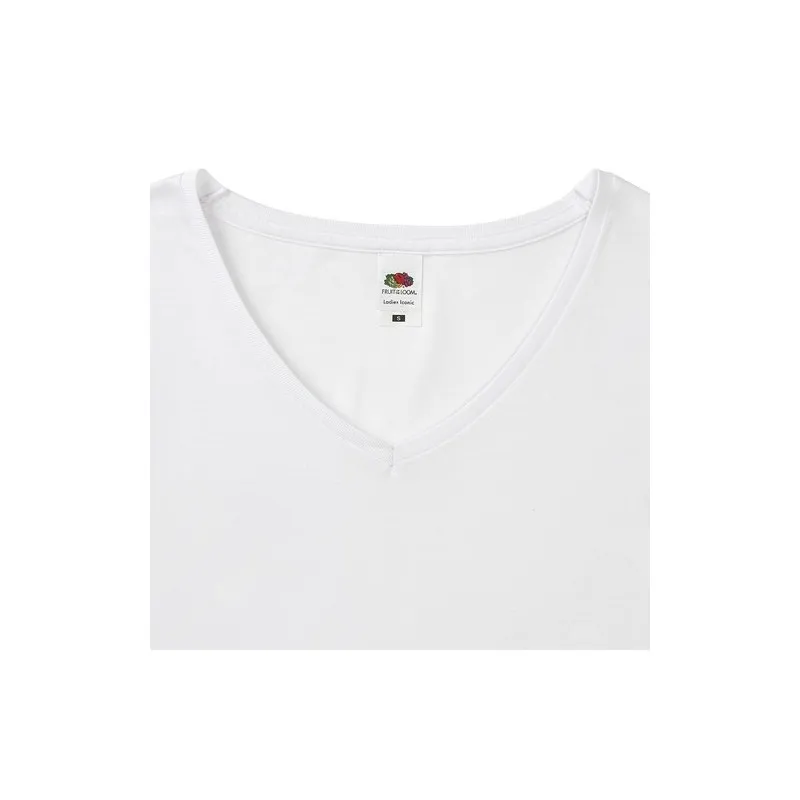 T-Shirt Femme Blanc V-Neck Confort et Style Personnalisé Iconic Couleurs : gris Matières : polyester recyclé objet publicitaire 