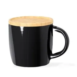 Tasse en Céramique Écologique avec Couvercle en Bambou Personnalisée Zenara Matières : polyester Couleurs : noir 2