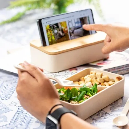 Gamelle Écologique et Pratique Personnalisée Graftan Matières : bambou Couleurs : brun marquage laser ultra précis