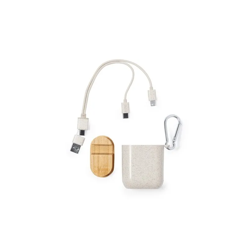 Câble de Charge Écologique et Pratique Personnalisé Brayce Matières : acier inoxydable Couleurs : blanc goodies publicitaire évé