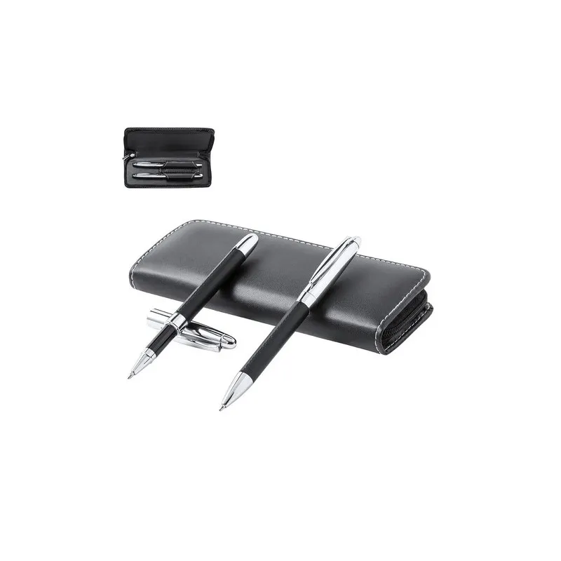 Set de stylos et rollers personnalisés en similicuir Niveum pas cher Couleurs : blanc Contenance : 500 ml personnalisable avec v