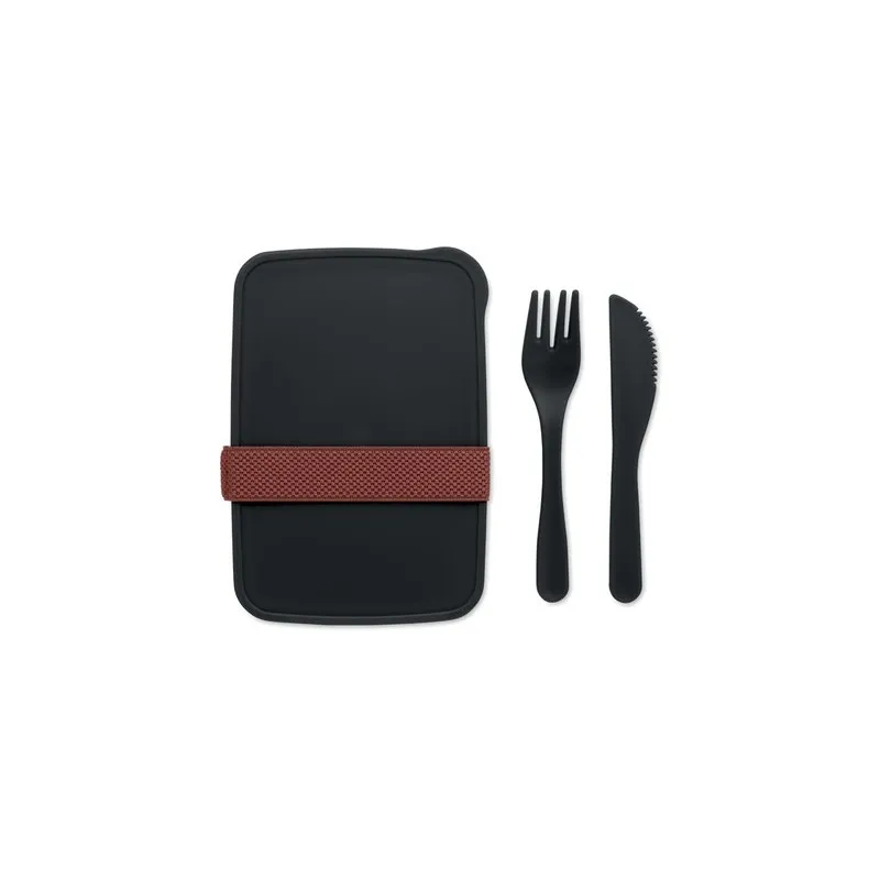 Boîte à lunch personnalisée avec couverts - SUNDAY Matières : coton Taille textile : L Couleurs : gris chiné accessoire événemen