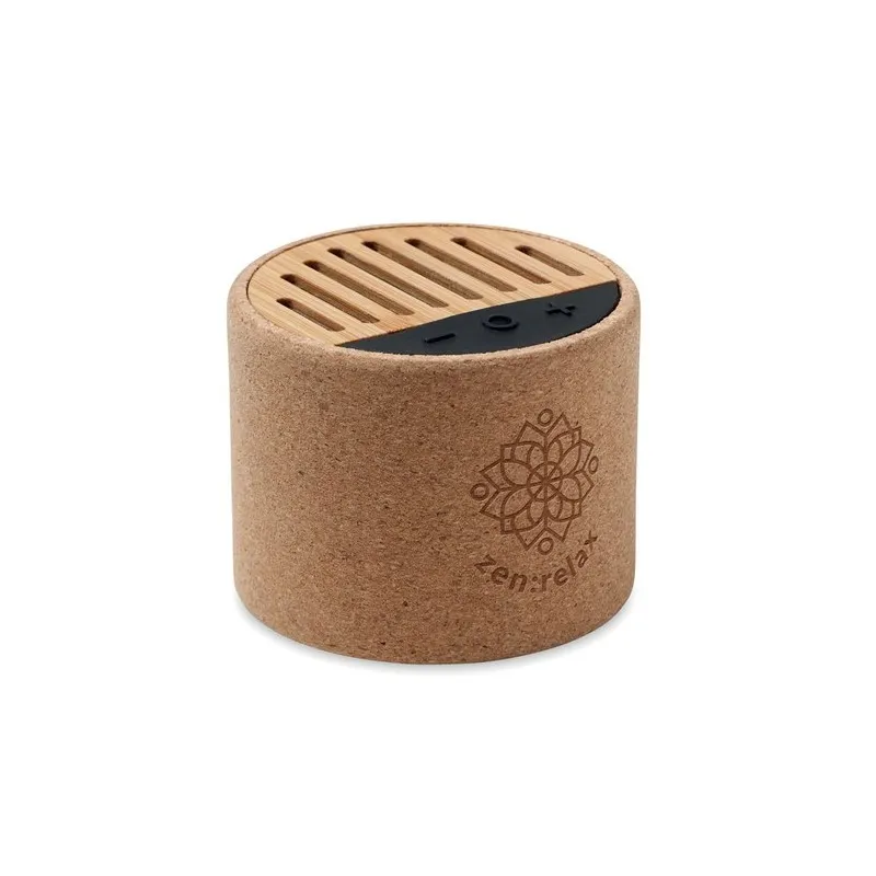 Haut-parleur sans fil écologique en liège ROUND Couleurs : noir cadeau entreprise pas cher