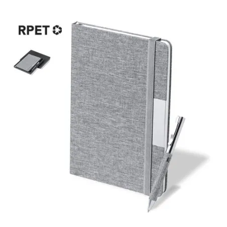 Set Écologique de Bloc-notes et Stylo Personnalisé Wendam Couleurs : noir Matières : acier inoxydable recyclé personnalisable av