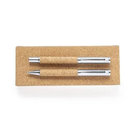 Set de Stylos et Rollers Écologiques Personnalisés Odegor Matières : PET recyclé Couleurs : bleu marine personnalisable avec vot