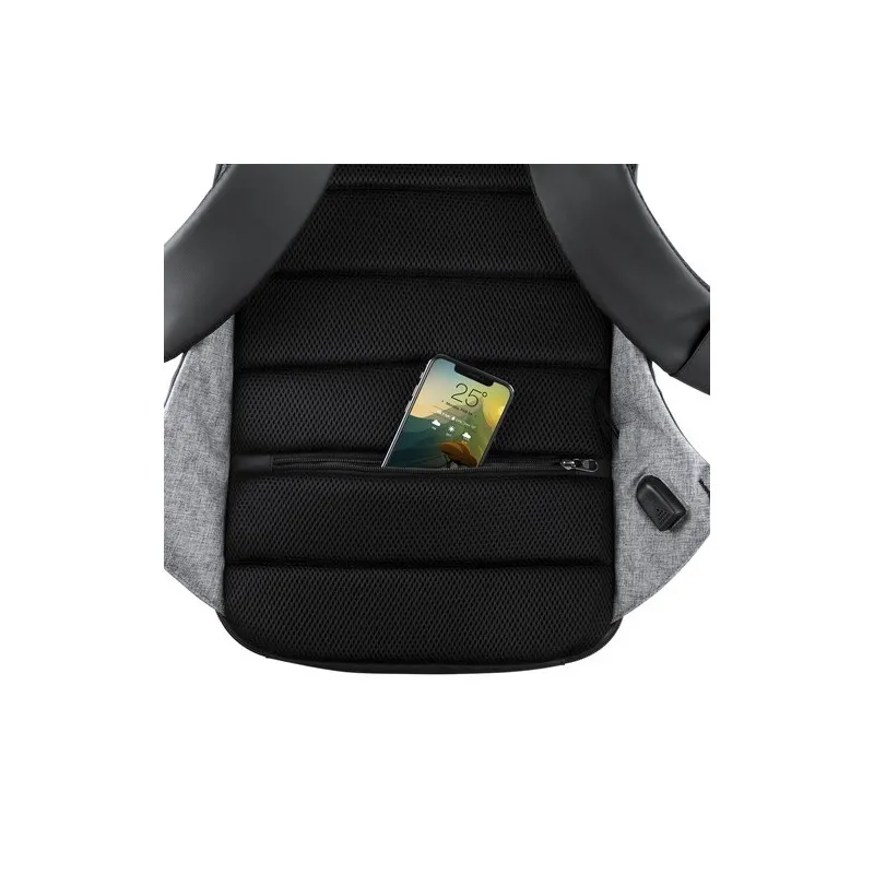 Sac à Dos Écologique Personnalisé avec Chargeur USB Intégré Koneit Matières : PET recyclé Couleurs : gris cadeau collaborateur p