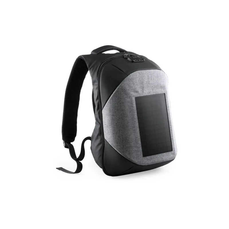 Sac à Dos Écologique Personnalisé avec Chargeur USB Intégré Koneit Matières : PET recyclé Couleurs : gris impression logo haute 