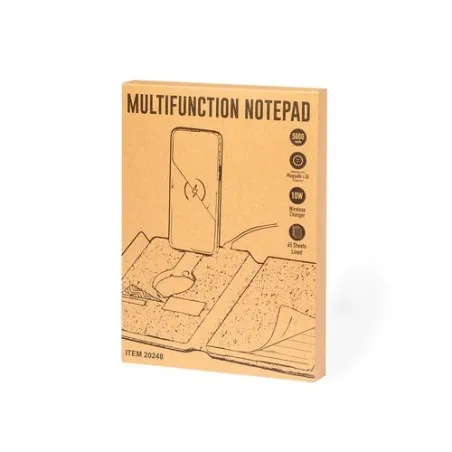 Bloc Notes Multifonction Écologique avec Chargeur et Papeterie Morrison Matières : PET recyclé Couleurs : bleu impression logo h