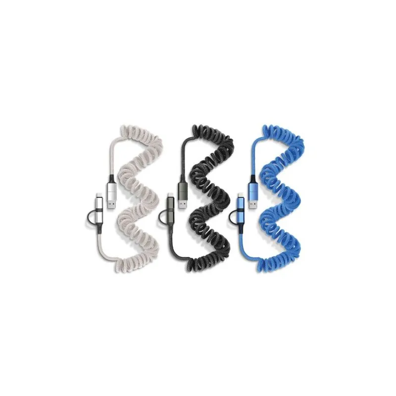 Câble de Charge Rapide Retractable 6 en 1 Personnalisé Couleurs : noir marquage laser ultra précis